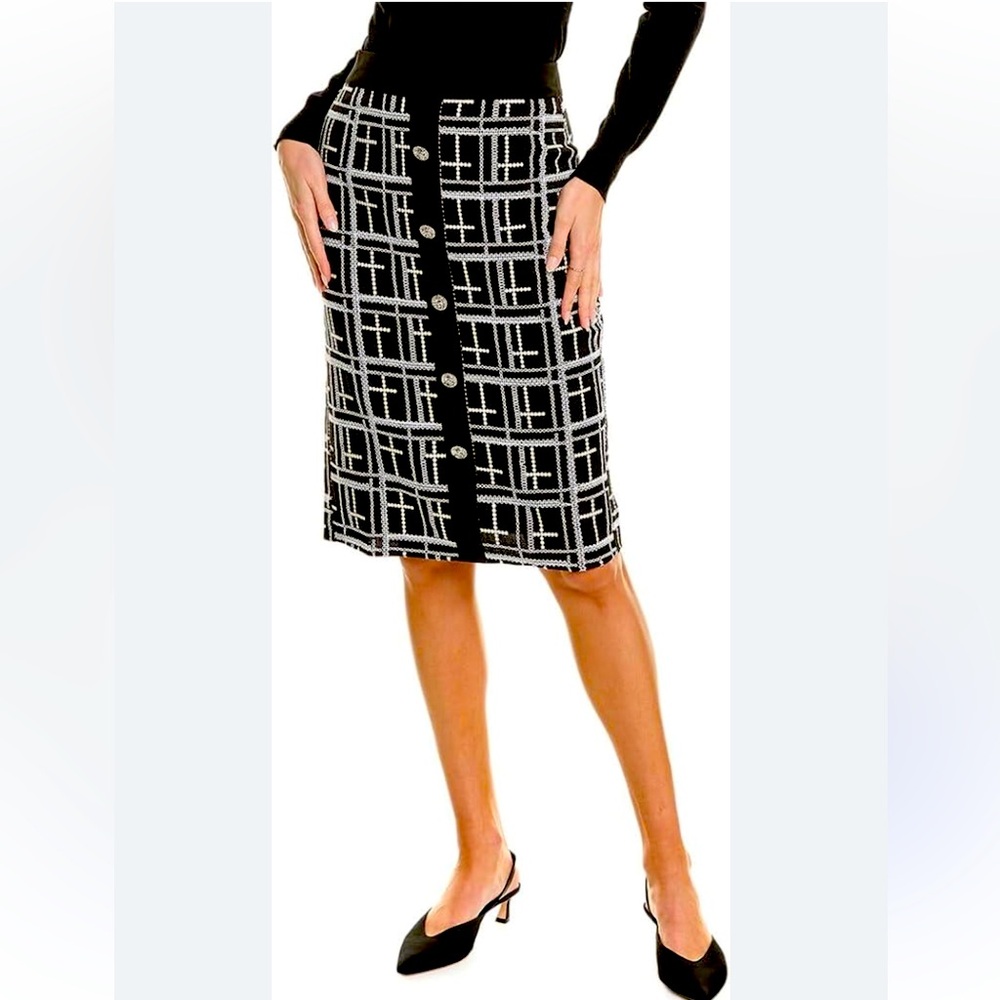 New Gracia Tweed Check Pencil Skirt Women's Size Medium Large 10/12 Black White